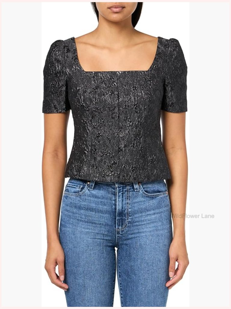 Brocade Puff Sleeve Blouse - Regular Fit, Hand Wash Only